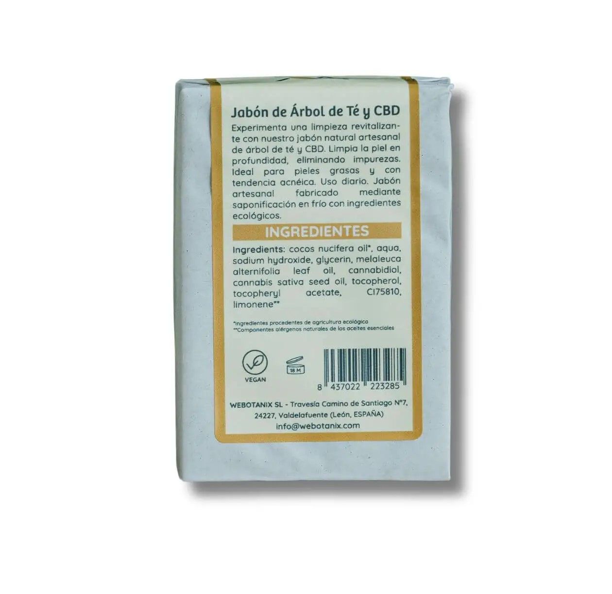 Jabón CBD Sólido Árbol de Té BIO 100g - Imagen 2