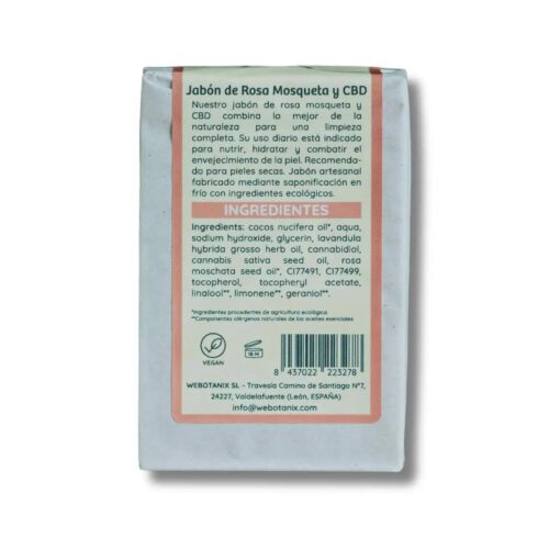 Jabón CBD Sólido Rosa Mosqueta BIO 100g - Imagen 2