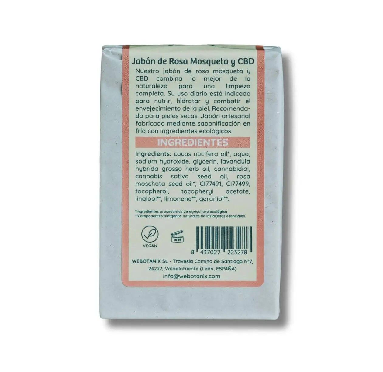 Jabón CBD Sólido Rosa Mosqueta BIO 100g - Imagen 2