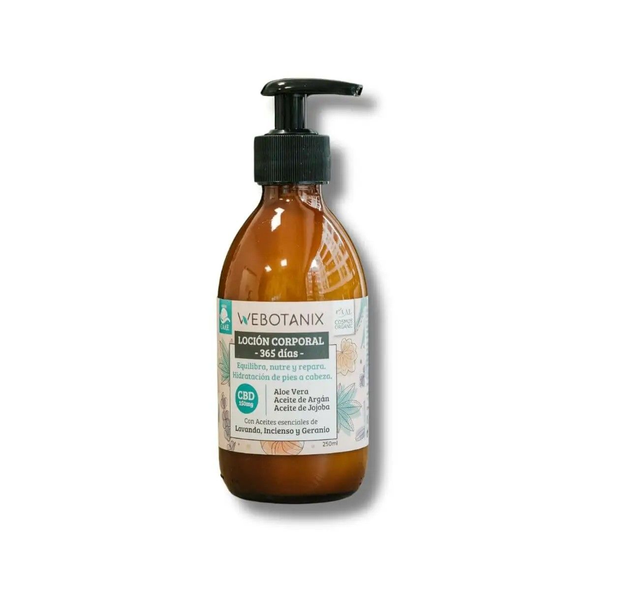 Loción Corporal de CBD BIO 365 días WeBotanix 250ml – 150mg CBD