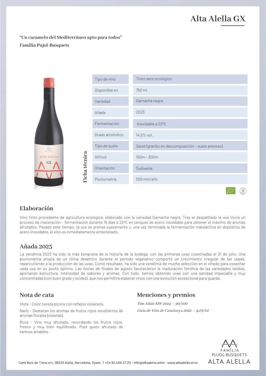 Alta Alella GX TINTO Garnacha 75cl. - Imagen 2