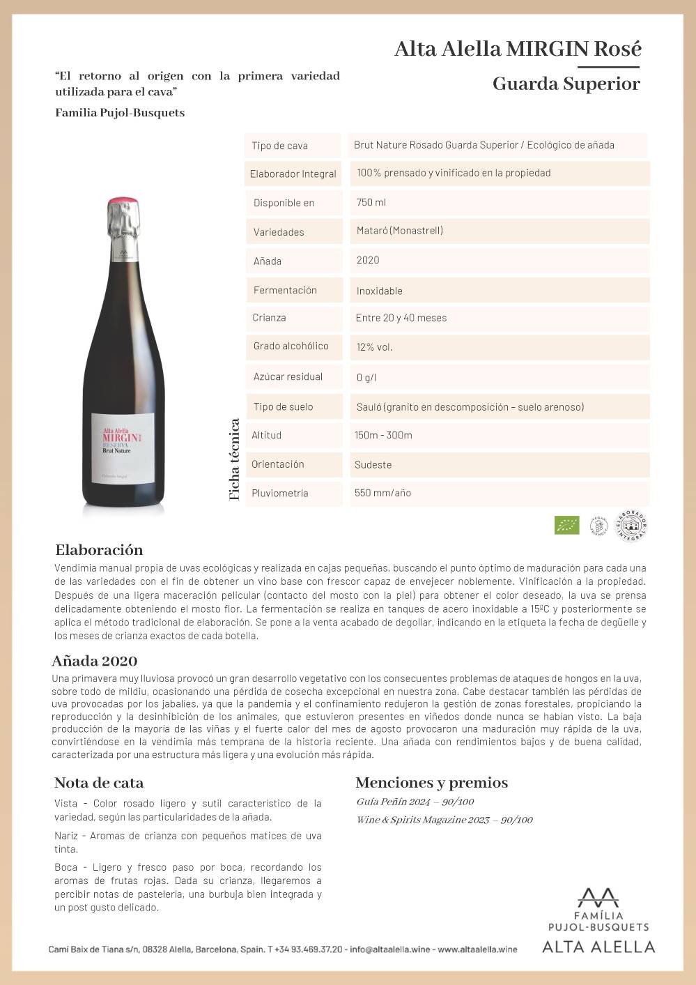Alta Alella MIRGIN Rosé Reserva Cava 75cl. - Imagen 2