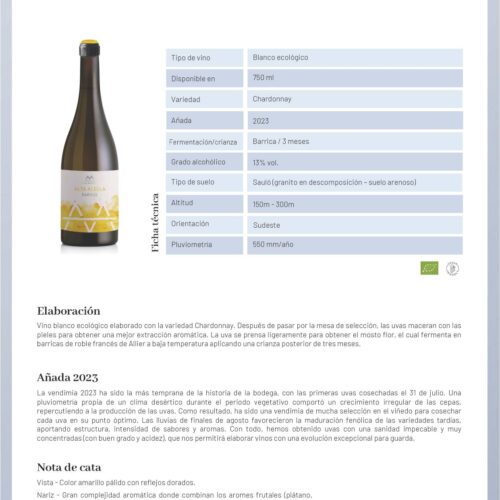Alternative view of Alta Alella PARVUS Chardonnay 75cl.