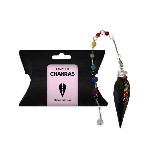 TRINIDAD PÉNDULO CONO MADERA PALO ROSA CHAKRAS 6'5 x 29cm.