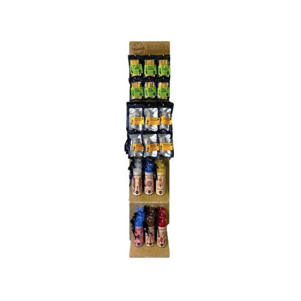 EXPOSITOR PIE GRANDE DE MADERA CON VELONES + SALVIAS