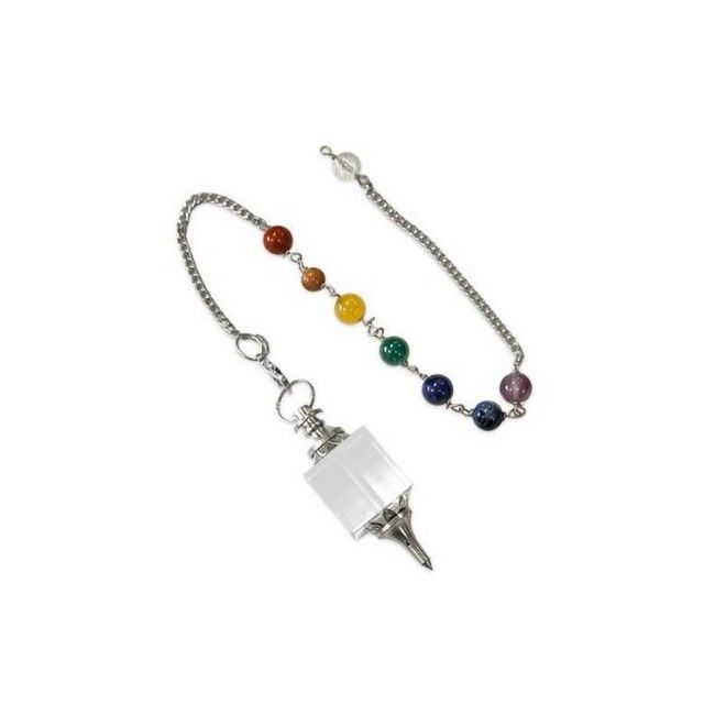 TRINIDAD PÉNDULO CRISTAL DE ROCA CUBO CON CADENA CHAKRAS - Imagen 2