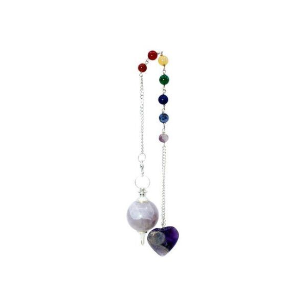 TRINIDAD PÉNDULO ESFERA AMATISTA CON CADENA CHAKRAS CORAZÓN - Imagen 2
