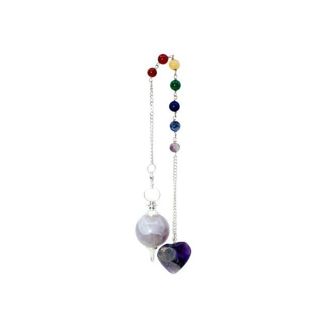 TRINIDAD PÉNDULO ESFERA AMATISTA CON CADENA CHAKRAS CORAZÓN - Imagen 2