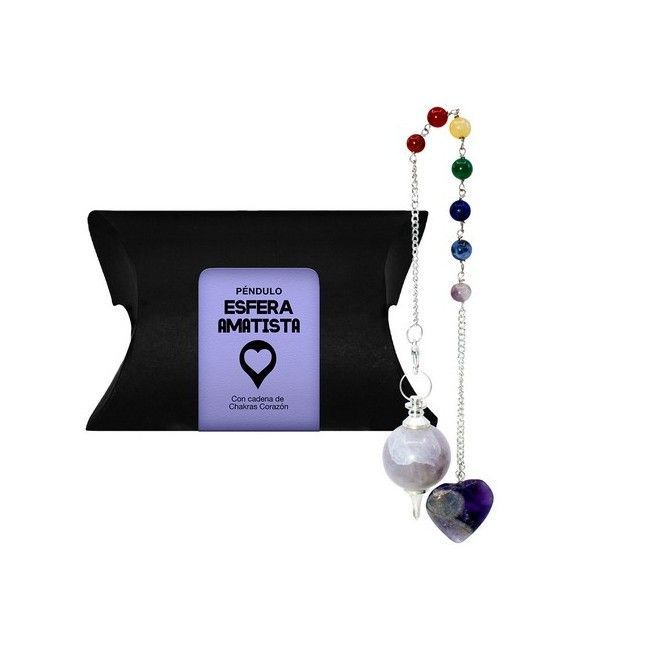 TRINIDAD PÉNDULO ESFERA AMATISTA CON CADENA CHAKRAS CORAZÓN