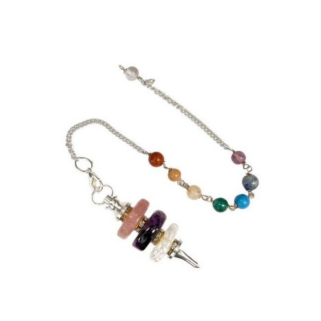 TRINIDAD PÉNDULO TRES PIEDRAS CON CADENA CHAKRAS - Imagen 2