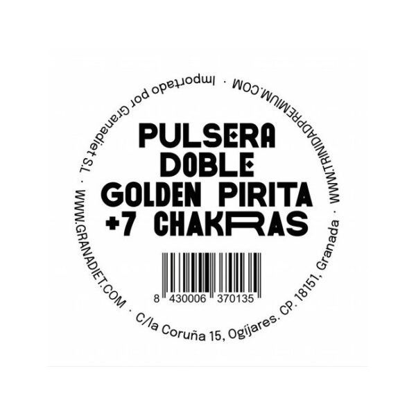 TRINIDAD PULSERA DOBLE GOLDEN PIRITA + 7 CHAKRAS (Bola 8mm.) - Imagen 3