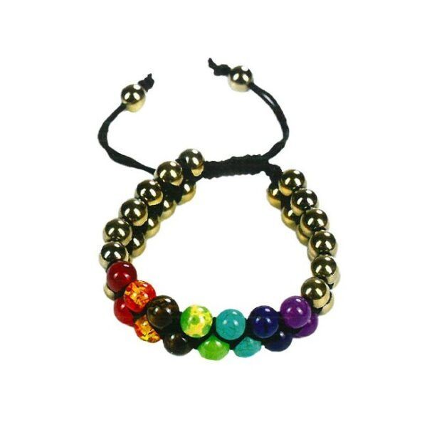 Alternative view of TRINIDAD PULSERA DOBLE GOLDEN PIRITA + 7 CHAKRAS (Bola 8mm.)