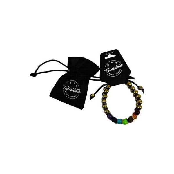 TRINIDAD PULSERA DOBLE GOLDEN PIRITA + 7 CHAKRAS (Bola 8mm.)
