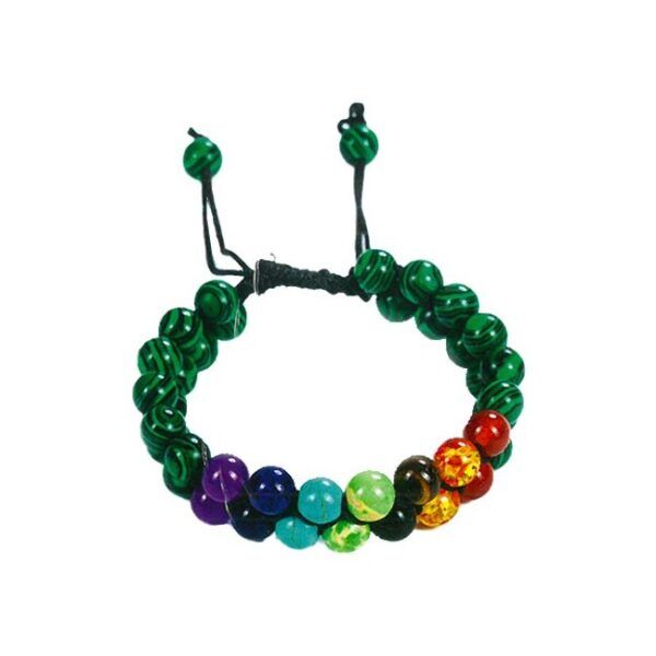 Alternative view of TRINIDAD PULSERA DOBLE MALAQUITA + 7 CHAKRAS (Bola 8mm.)
