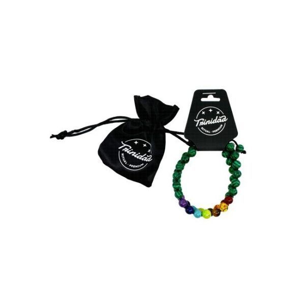 TRINIDAD PULSERA DOBLE MALAQUITA + 7 CHAKRAS (Bola 8mm.)