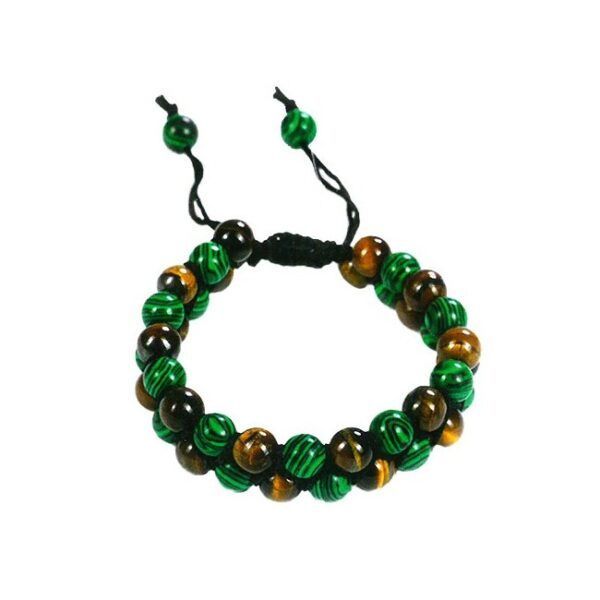 Alternative view of TRINIDAD PULSERA DOBLE MALAQUITA + OJO DE TIGRE (Bola 8mm.)