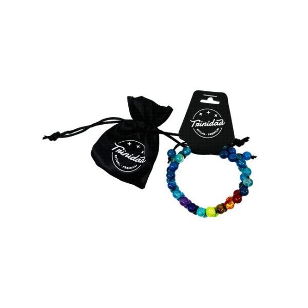 TRINIDAD PULSERA DOBLE ONIX AZUL + 7 CHAKRAS (Bola 8mm.)