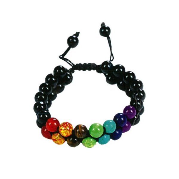 Alternative view of TRINIDAD PULSERA DOBLE ONIX NEGRO + 7 CHAKRAS (Bola 8mm.)