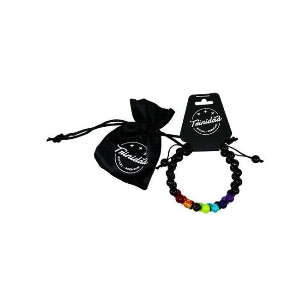TRINIDAD PULSERA DOBLE ONIX NEGRO + 7 CHAKRAS (Bola 8mm.)