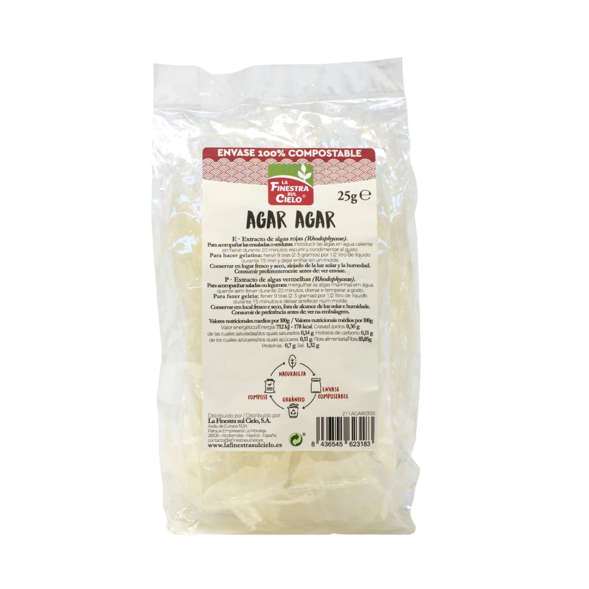 Extracto de alga marina Agar Agar en tiras (espesante) 25gr.