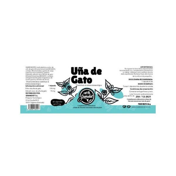 Alternative view of UÑA DE GATO 60 CÁPSULAS DE 500mg.