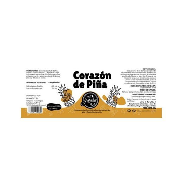 CORAZÓN DE PIÑA 60 COMPRIMIDOS DE 500mg. - Imagen 2