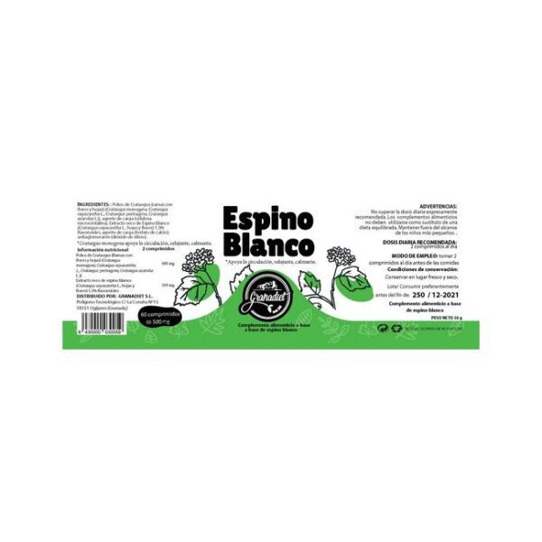 Alternative view of ESPINO BLANCO 60 COMPRIMIDOS DE 500mg.