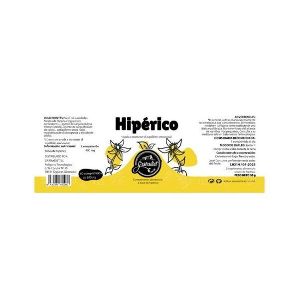 Alternative view of HIPÉRICO 60 COMPRIMIDOS DE 500mg.