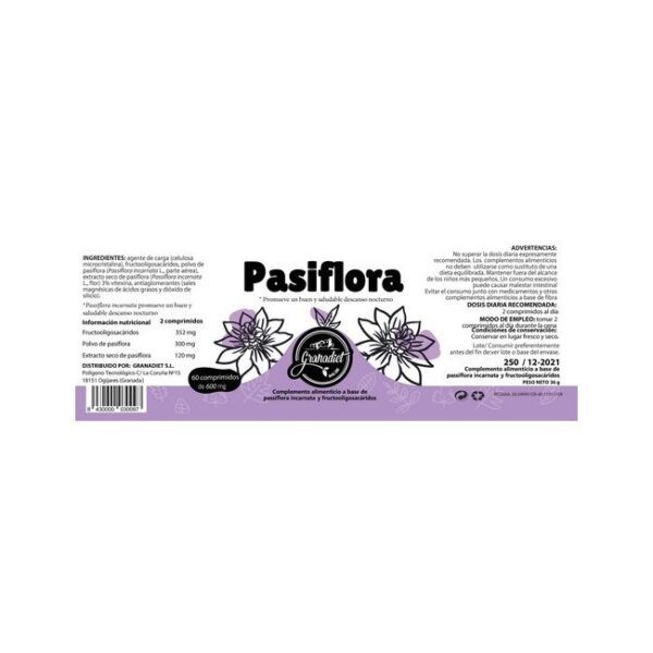 Alternative view of PASIFLORA 60 COMPRIMIDOS DE 600mg.
