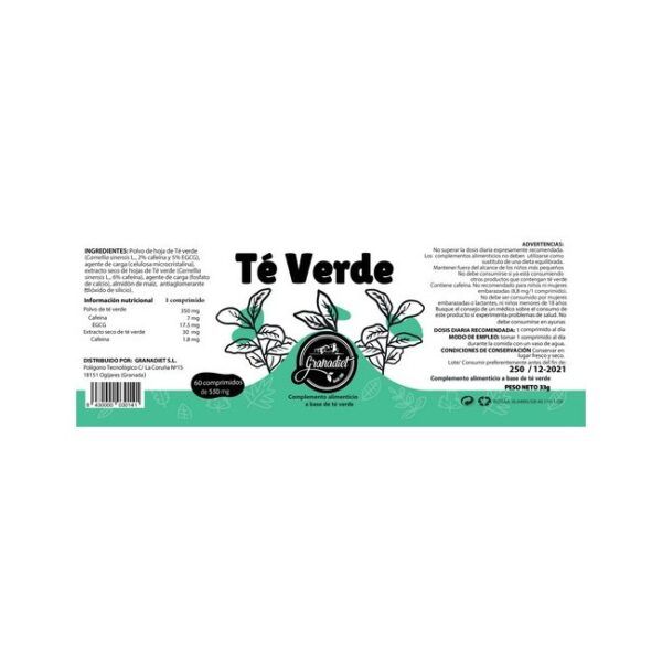 Alternative view of TÉ VERDE 60 COMPRIMIDOS DE 550mg.