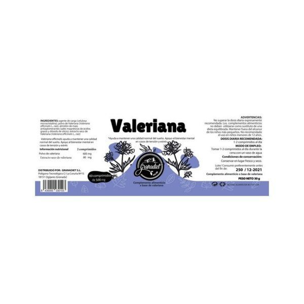 Alternative view of VALERIANA 60 COMPRIMIDOS DE 500mg.