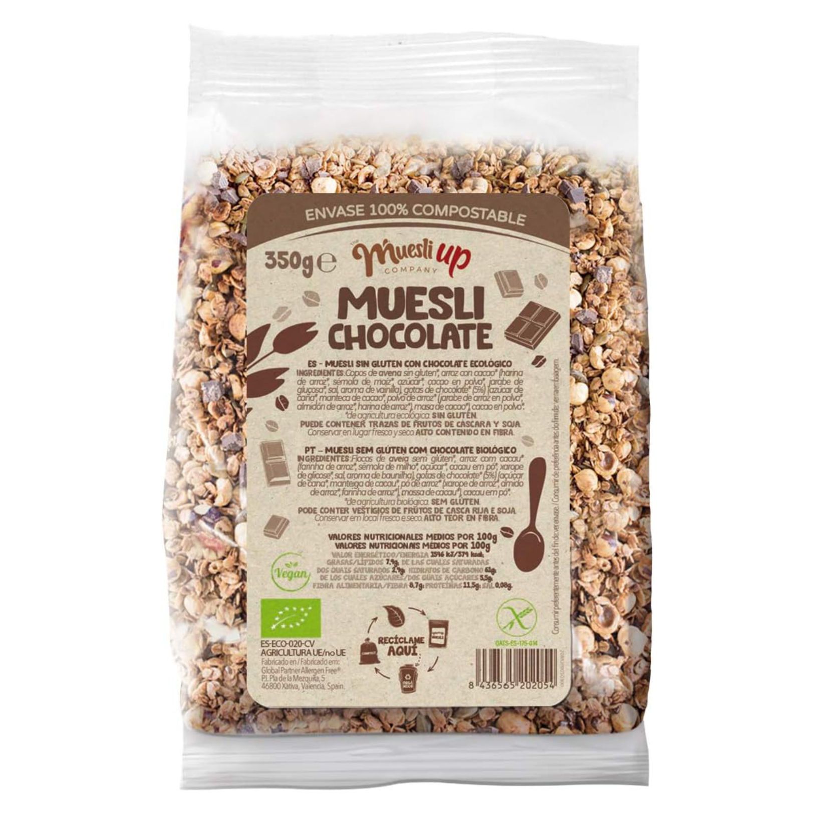 Muesli Up con chocolate sin Azúcar Gluten Free 350gr.