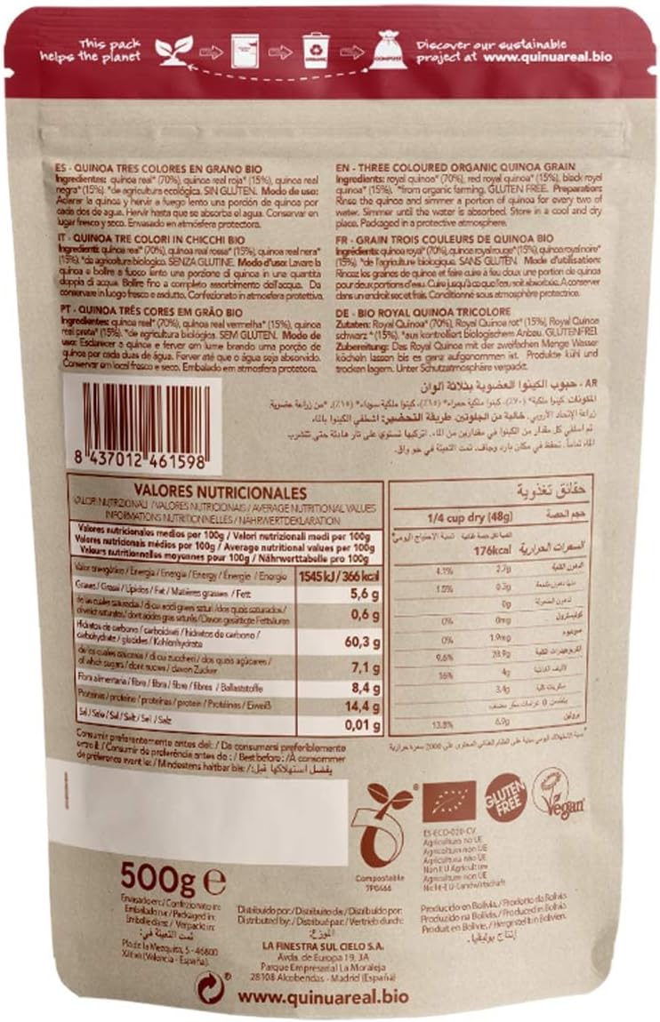 Quinoa real tricolor en grano bio sin gluten 500gr. - Imagen 2