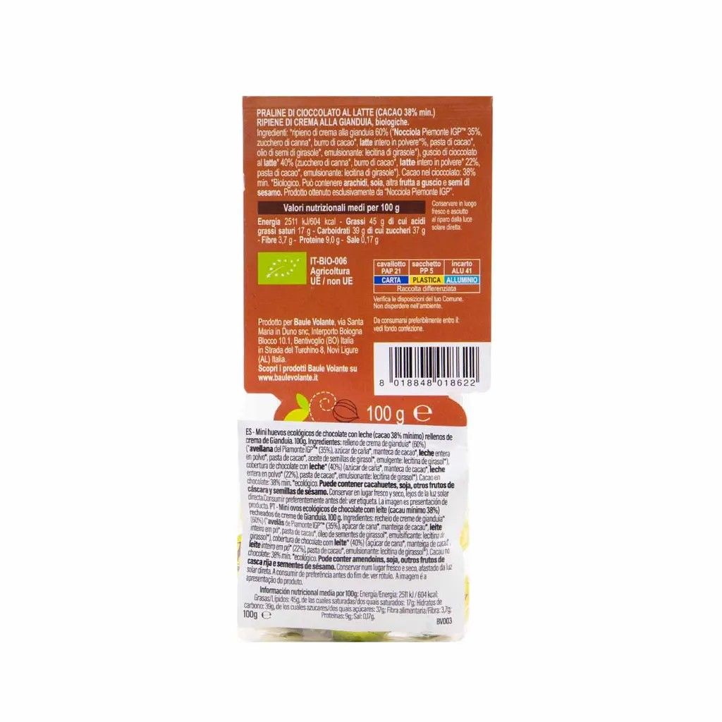 HUEVOS MINI BIO DE CHOCOLATE CON CORAZÓN DE AVELLANA - BAULE VOLANTE (100gr.) - Imagen 2