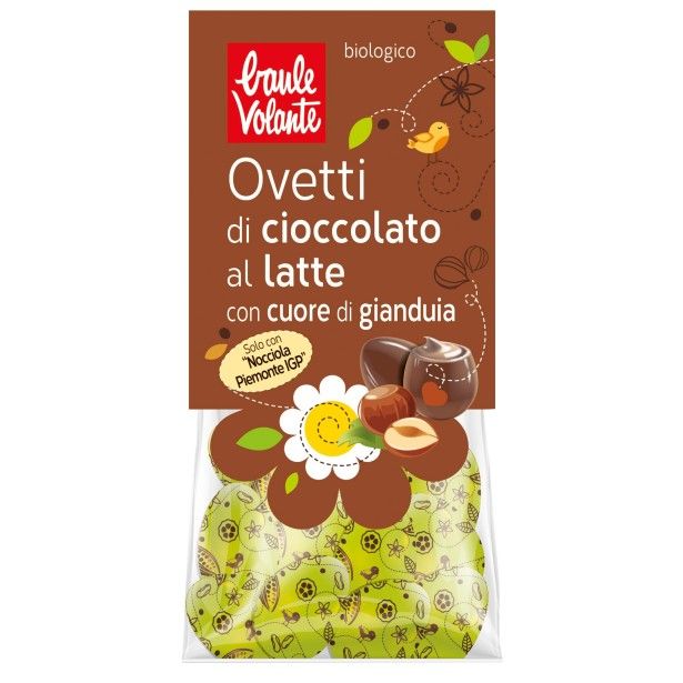 HUEVOS MINI BIO DE CHOCOLATE CON CORAZÓN DE AVELLANA - BAULE VOLANTE (100gr.)