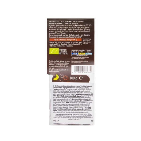 HUEVOS MINI BIO DE CHOCOLATE NEGRO CON CORAZÓN DE AVELLANA GIANDUIA - BAULE VOLANTE (100gr.) - Imagen 2