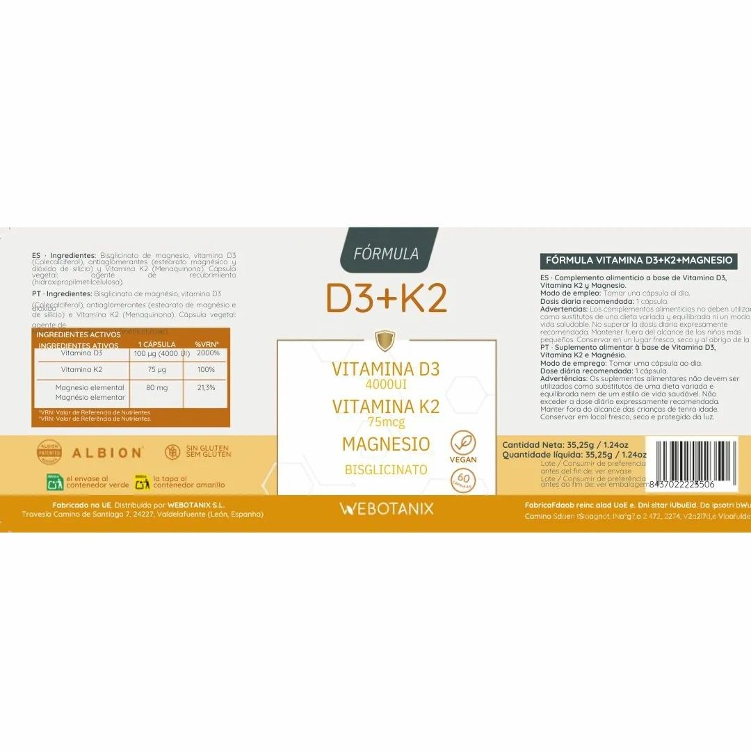 Vitamina D3 + K2 + Magnesio FÓRMULA · 60 Cápsulas · Vegano - Imagen 2