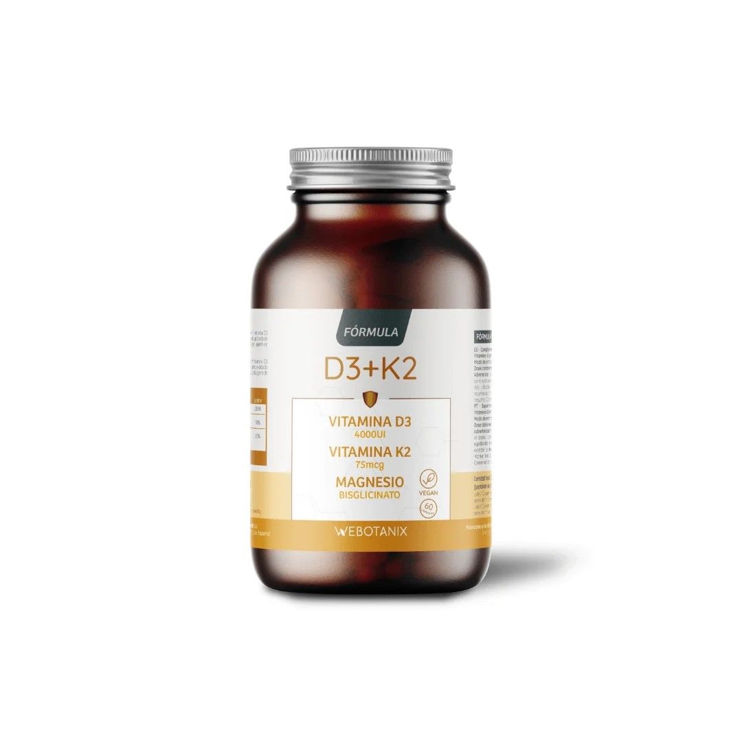 Vitamina D3 + K2 + Magnesio FÓRMULA · 60 Cápsulas · Vegano