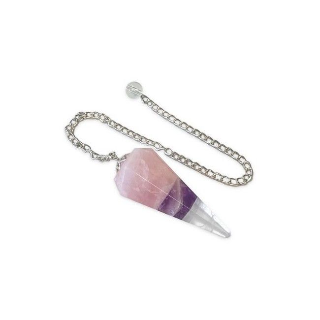 TRINIDAD PÉNDULO CUARZO ROSA AMATISTA CRISTAL 6 CARAS