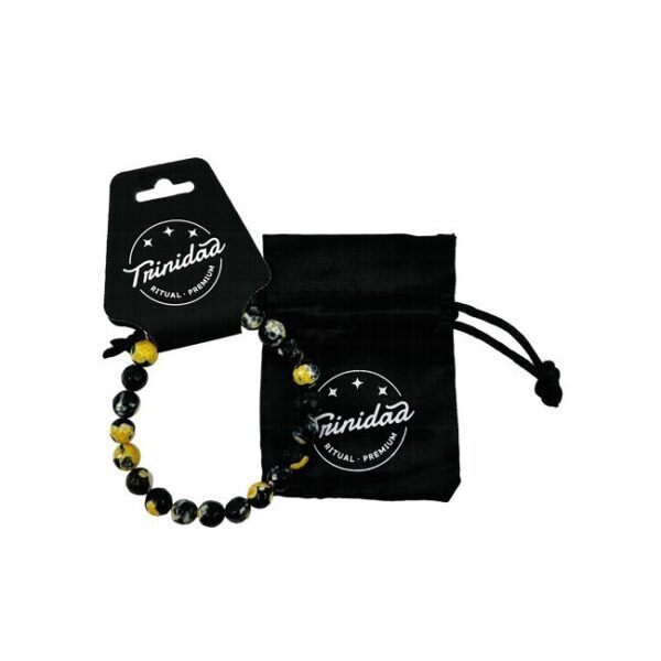 TRINIDAD PULSERA AGATA NEGRA TEÑIDA AMARILLA BOLA 8 MM.