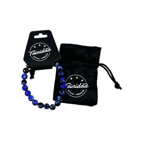 TRINIDAD PULSERA AGATA NEGRA TEÑIDA AZUL BOLA 8 MM.