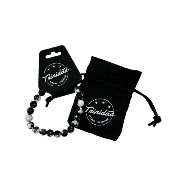 TRINIDAD PULSERA AGATA NEGRA TEÑIDA BLANCA BOLA 8 MM.
