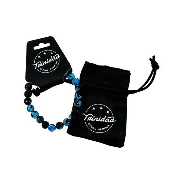 TRINIDAD PULSERA AGATA NEGRA TEÑIDA CELESTE BOLA 8 MM.