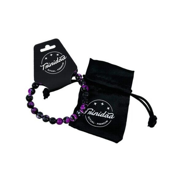 TRINIDAD PULSERA AGATA NEGRA TEÑIDA MORADA BOLA 8 MM.