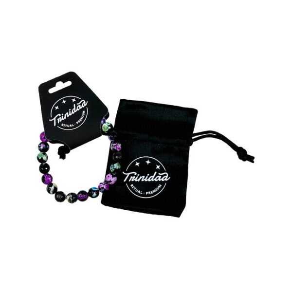 TRINIDAD PULSERA AGATA NEGRA TEÑIDA MULTICOLOR BOLA 8 MM.