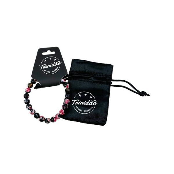 TRINIDAD PULSERA AGATA NEGRA TEÑIDA ROSA BOLA 8 MM.