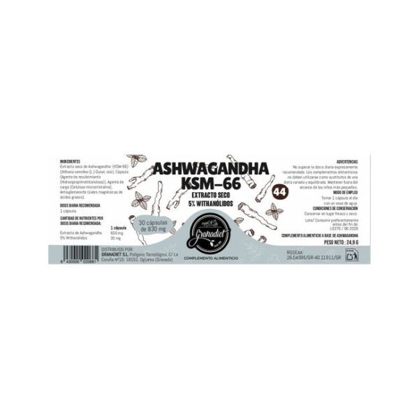 Alternative view of ASHWAGANDHA KSM-66 / 30 CÁPSULAS / 830mg.