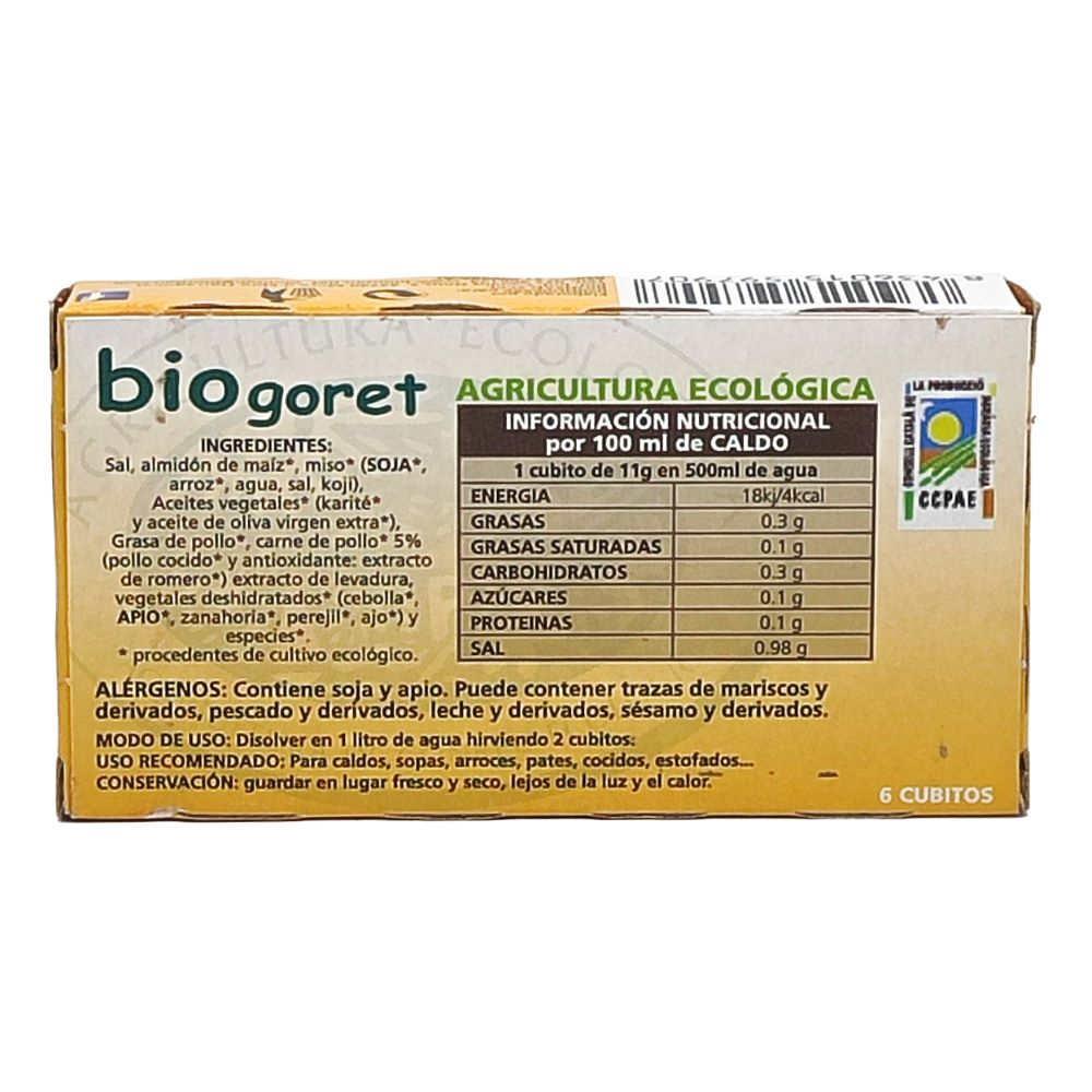 Cubitos de Caldo de Pollo con Verduras Ecológico Biogoret - 6 x 11gr. - Imagen 2