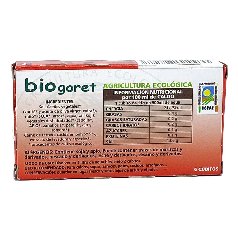 Cubitos de Caldo de Ternera con Verduras Ecológico Biogoret - 6 x 11gr. - Imagen 2