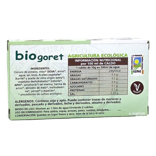 Cubitos de Caldo de Verduras Ecológico Bajo en Sal Biogoret - 6 x 10gr. - Imagen 2